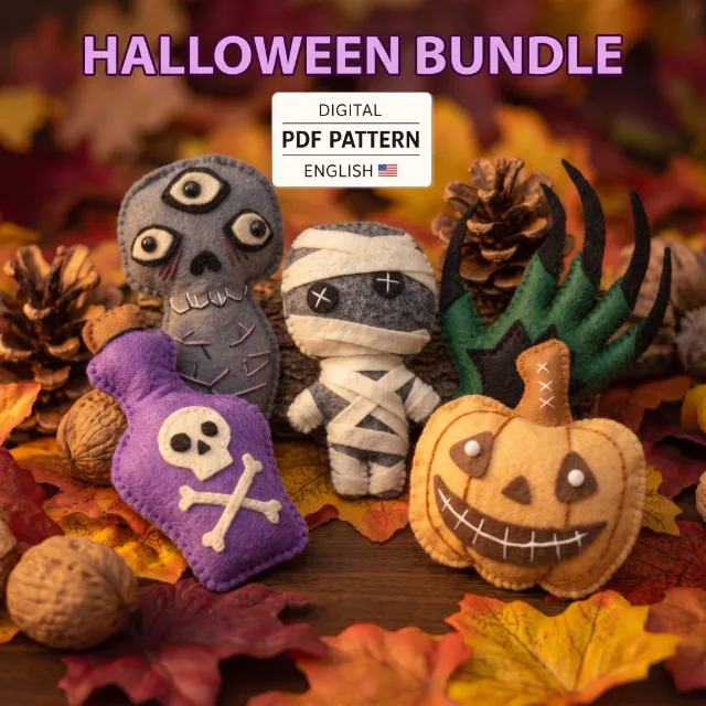 Halloween Felt Toy Sewing Patterns Bundle – 5 PDF Patterns